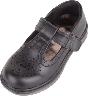 ABSOLUTE FOOTWEAR Childrens Kids Girls Slip On Faux Leather Smart Formal School Shoes with Heart Design