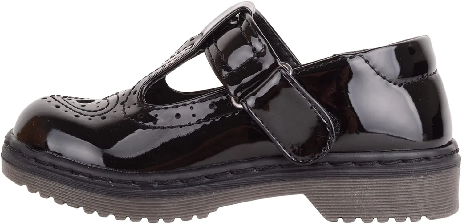 ABSOLUTE FOOTWEAR Childrens Kids Girls Slip On Faux Leather Smart Formal School Shoes with Heart Design