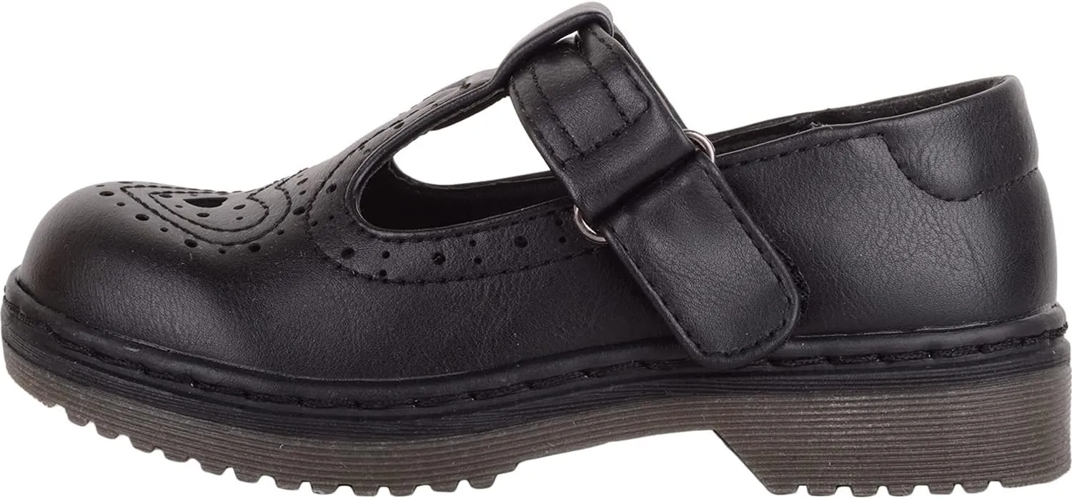 ABSOLUTE FOOTWEAR Childrens Kids Girls Slip On Faux Leather Smart Formal School Shoes with Heart Design