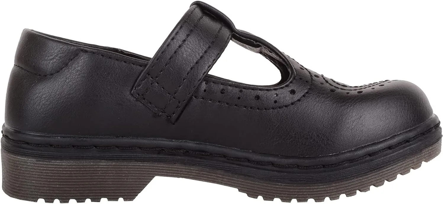 ABSOLUTE FOOTWEAR Childrens Kids Girls Slip On Faux Leather Smart Formal School Shoes with Heart Design