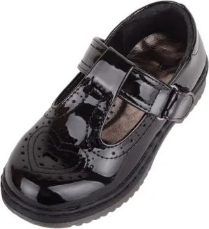ABSOLUTE FOOTWEAR Childrens Kids Girls Slip On Faux Leather Smart Formal School Shoes with Heart Design