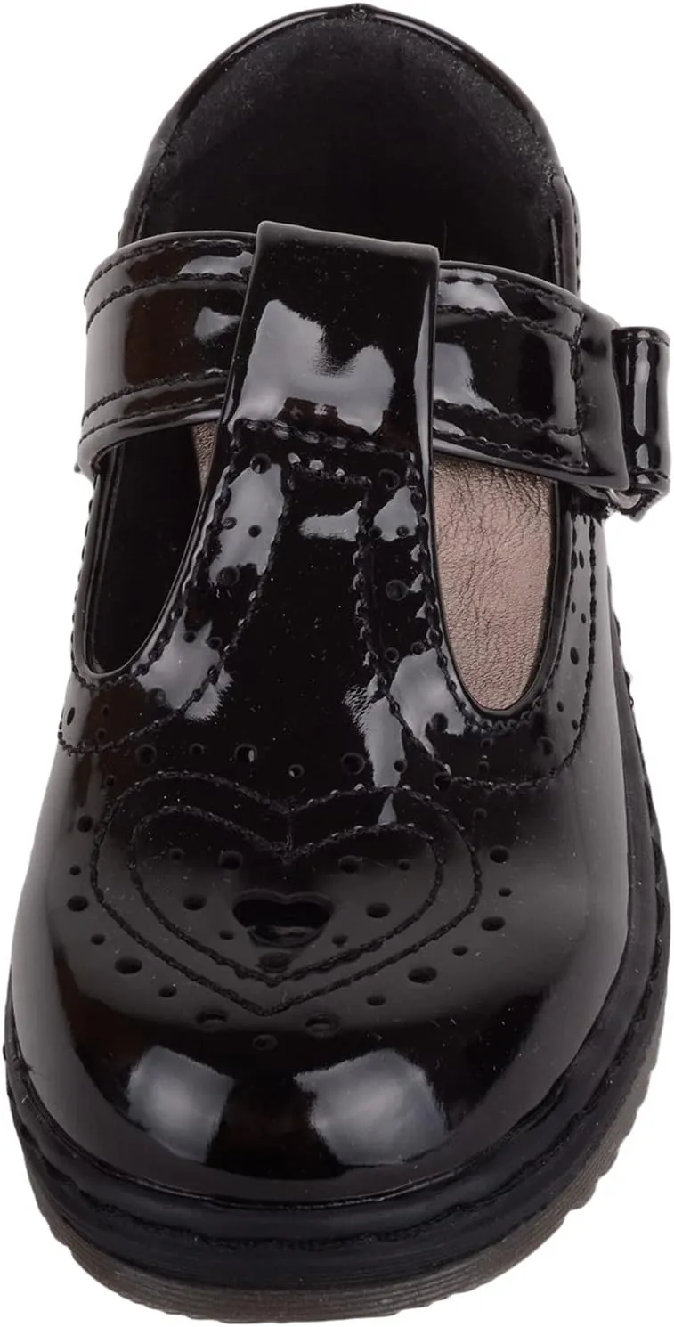 ABSOLUTE FOOTWEAR Childrens Kids Girls Slip On Faux Leather Smart Formal School Shoes with Heart Design
