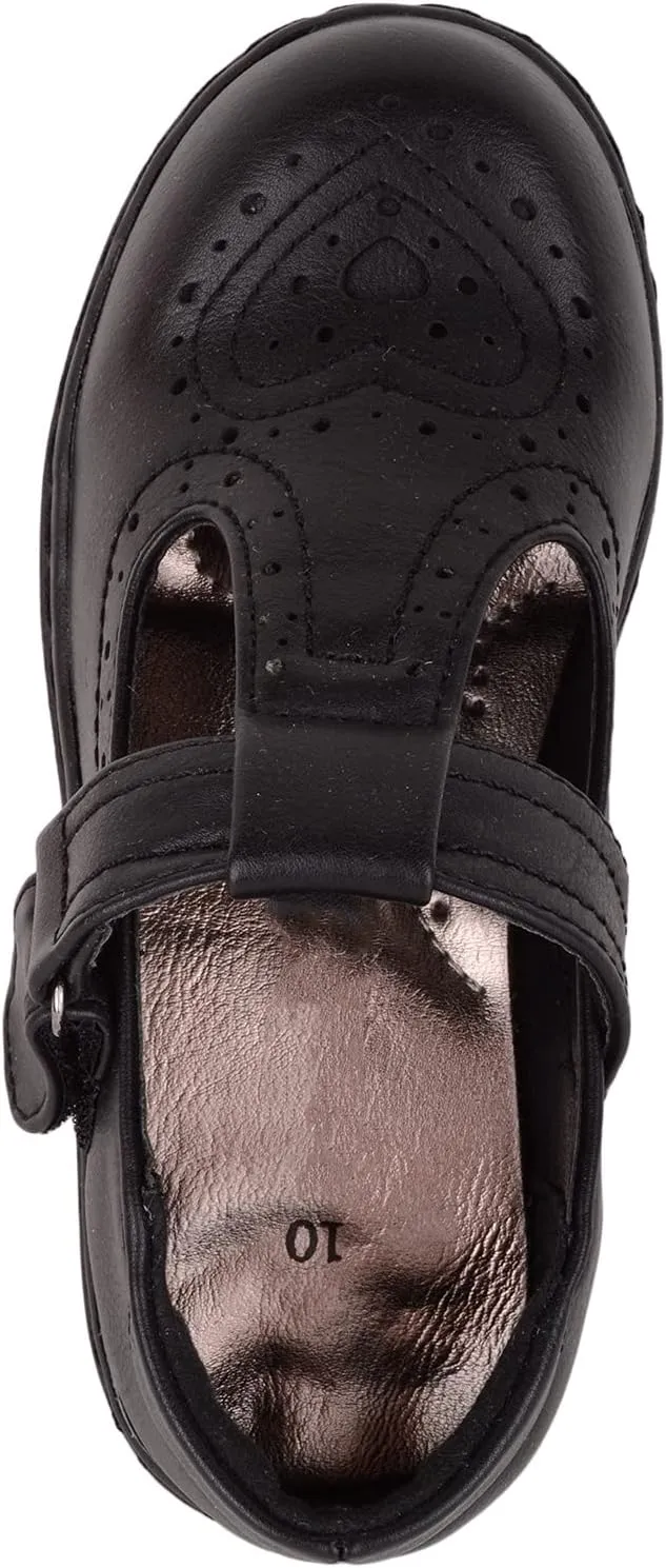 ABSOLUTE FOOTWEAR Childrens Kids Girls Slip On Faux Leather Smart Formal School Shoes with Heart Design