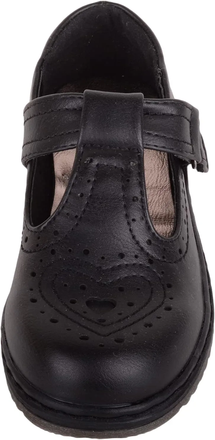 ABSOLUTE FOOTWEAR Childrens Kids Girls Slip On Faux Leather Smart Formal School Shoes with Heart Design