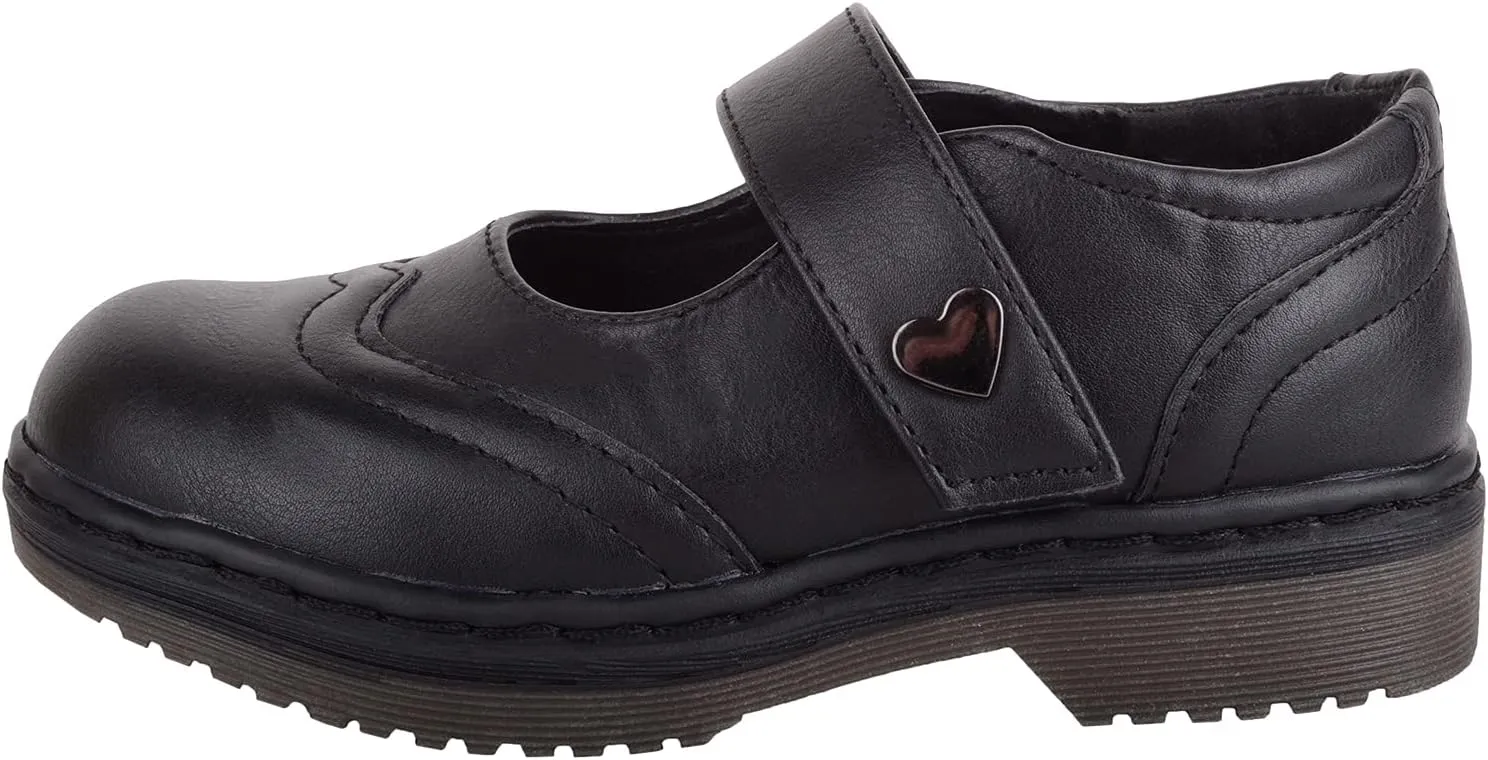 ABSOLUTE FOOTWEAR Childrens Kids Girls Slip On Faux Leather Smart Formal School Touch and Close Shoes