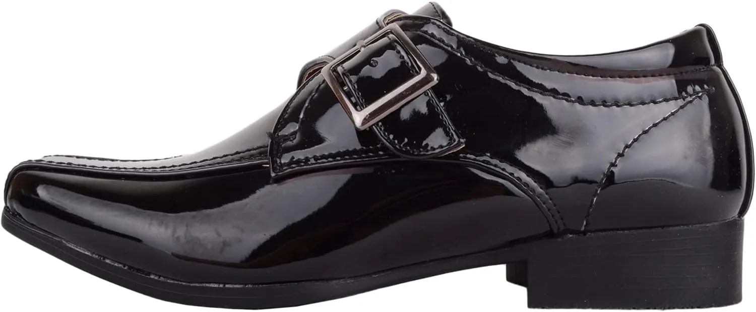 ABSOLUTE FOOTWEAR Childrens Kids Junior Boys Slip On Faux Patent Leather Formal Smart School Wedding Shoes