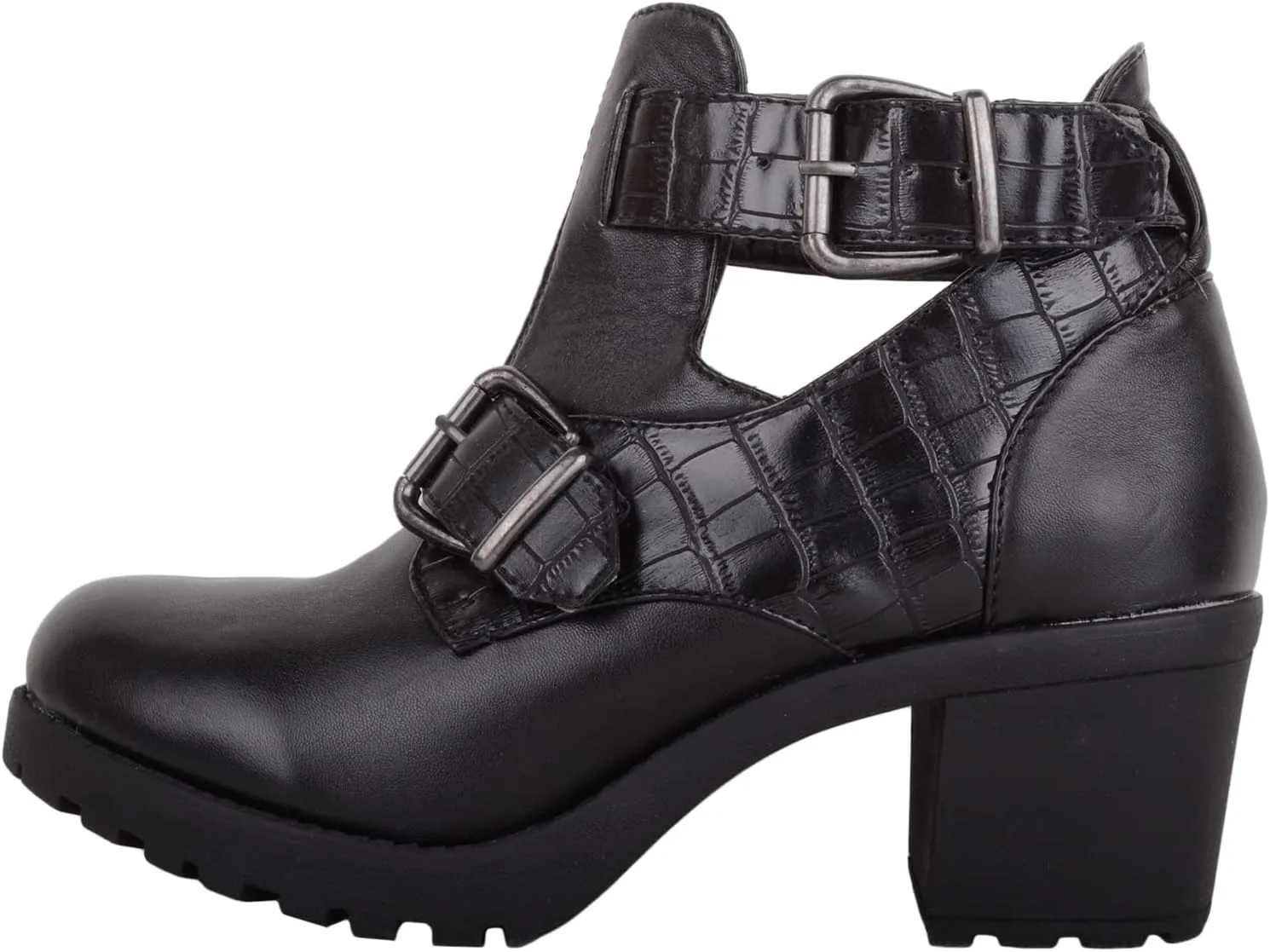 ABSOLUTE FOOTWEAR Childrens Kids Juniors Girls Slip On Buckled Faux Leather Heeled School College Formal Smart Shoes