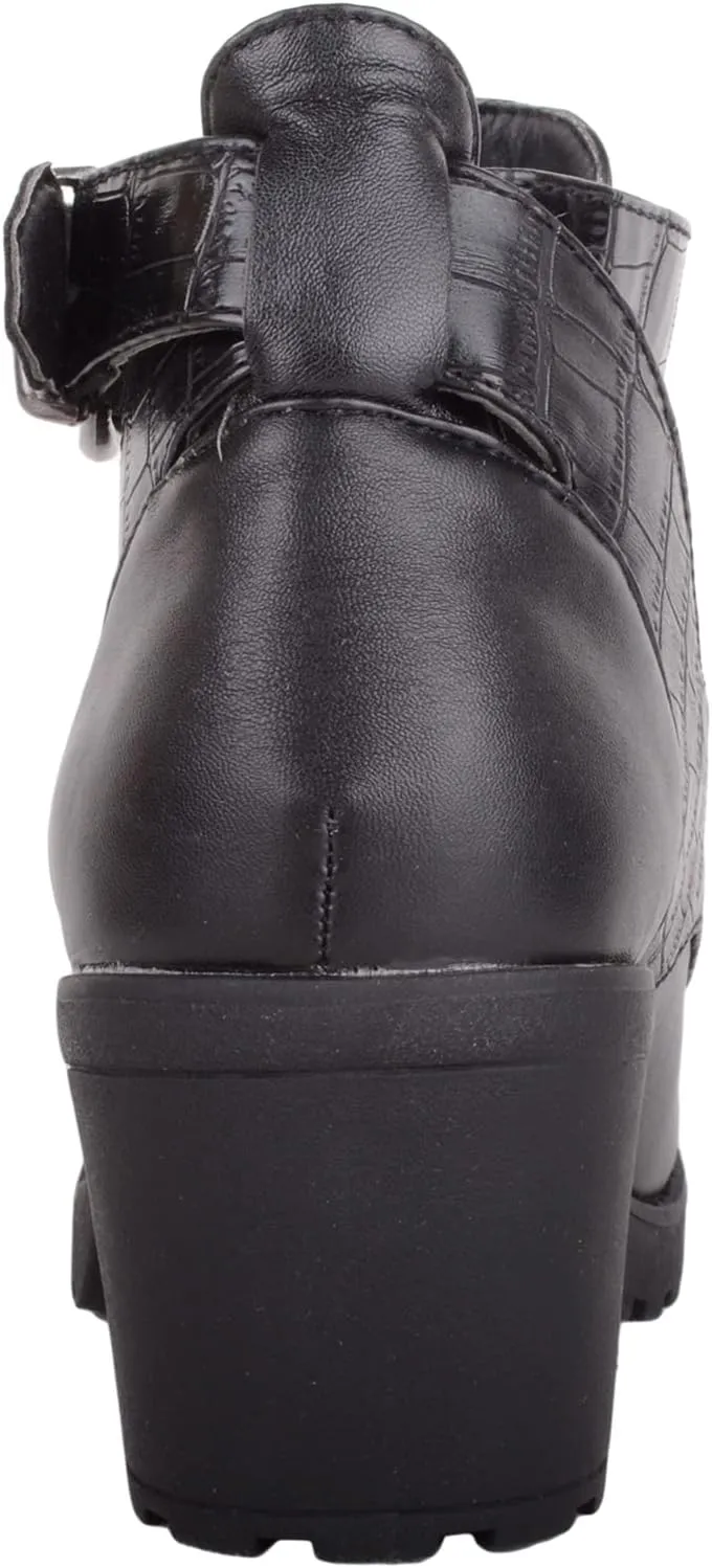 ABSOLUTE FOOTWEAR Childrens Kids Juniors Girls Slip On Buckled Faux Leather Heeled School College Formal Smart Shoes