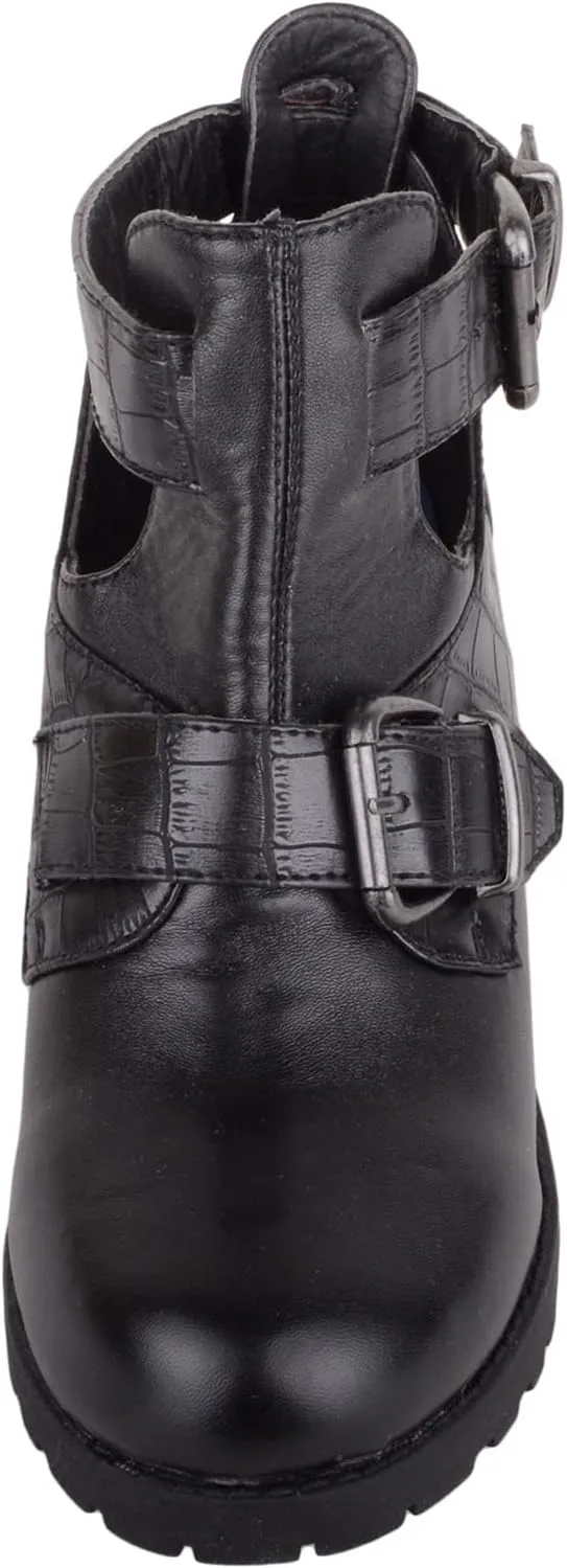 ABSOLUTE FOOTWEAR Childrens Kids Juniors Girls Slip On Buckled Faux Leather Heeled School College Formal Smart Shoes
