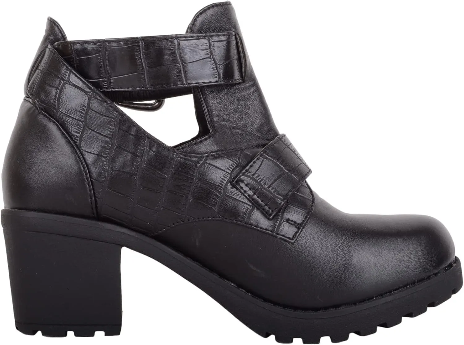 ABSOLUTE FOOTWEAR Childrens Kids Juniors Girls Slip On Buckled Faux Leather Heeled School College Formal Smart Shoes