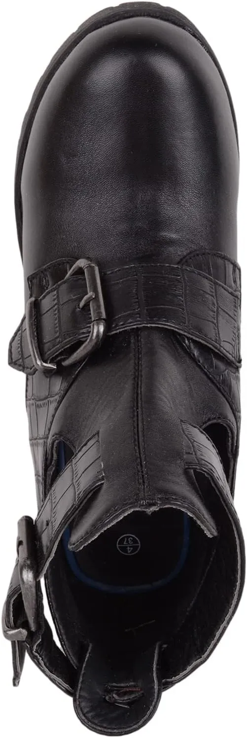 ABSOLUTE FOOTWEAR Childrens Kids Juniors Girls Slip On Buckled Faux Leather Heeled School College Formal Smart Shoes