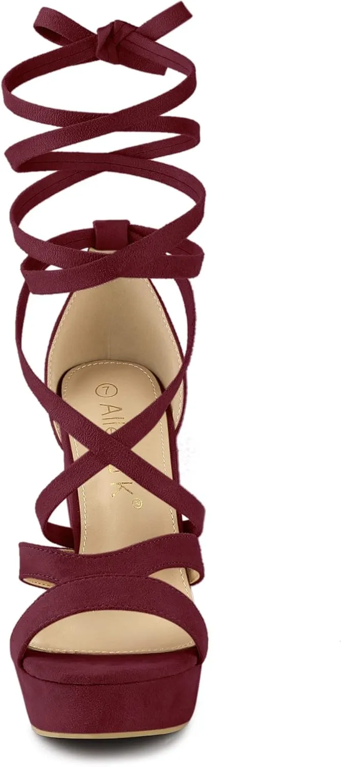 Allegra K Women's Lace Up Platform Chunky High Heels Sandals