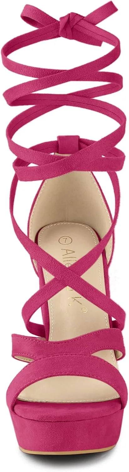 Allegra K Women's Lace Up Platform Chunky High Heels Sandals