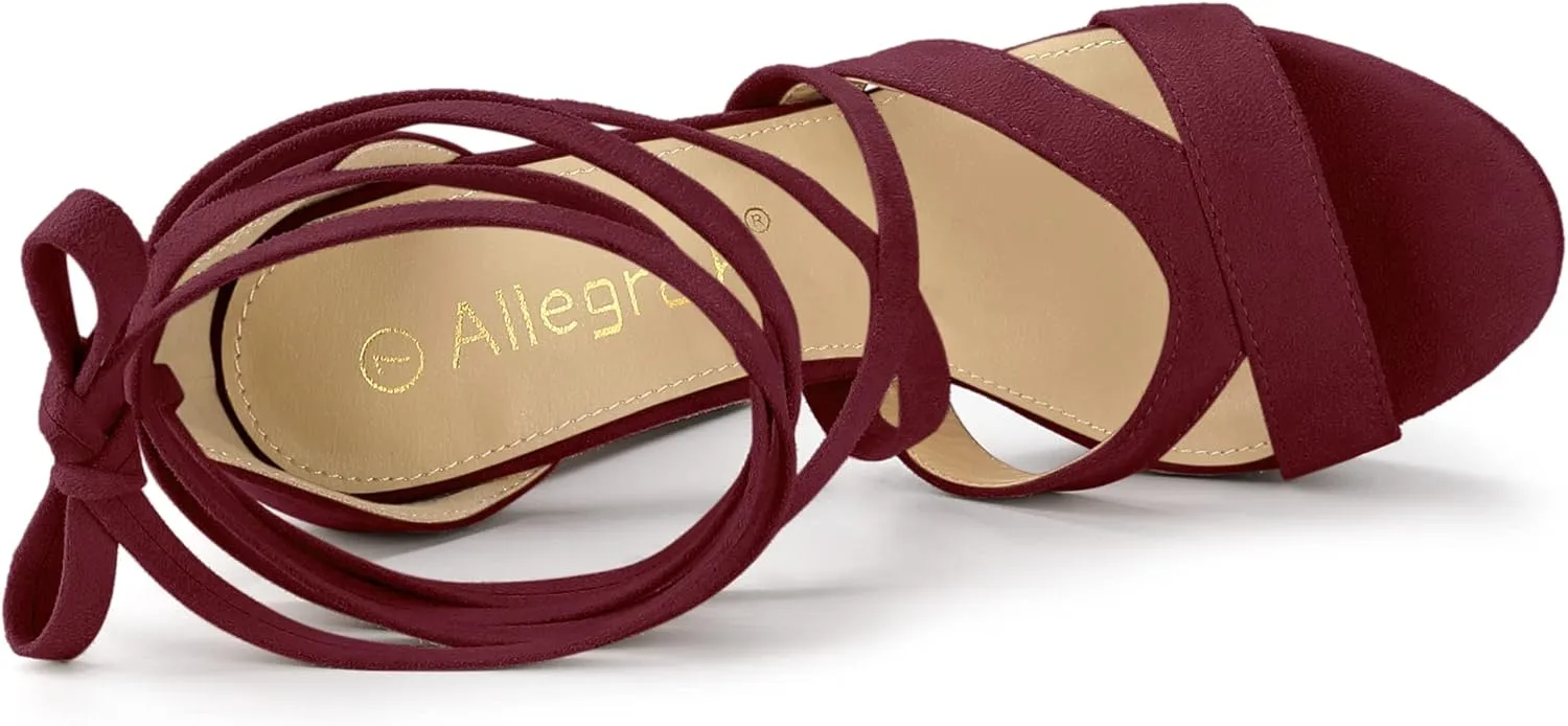 Allegra K Women's Lace Up Platform Chunky High Heels Sandals