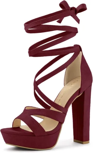 Allegra K Women's Lace Up Platform Chunky High Heels Sandals