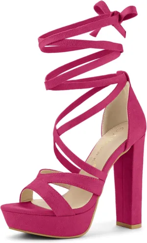 Allegra K Women's Lace Up Platform Chunky High Heels Sandals