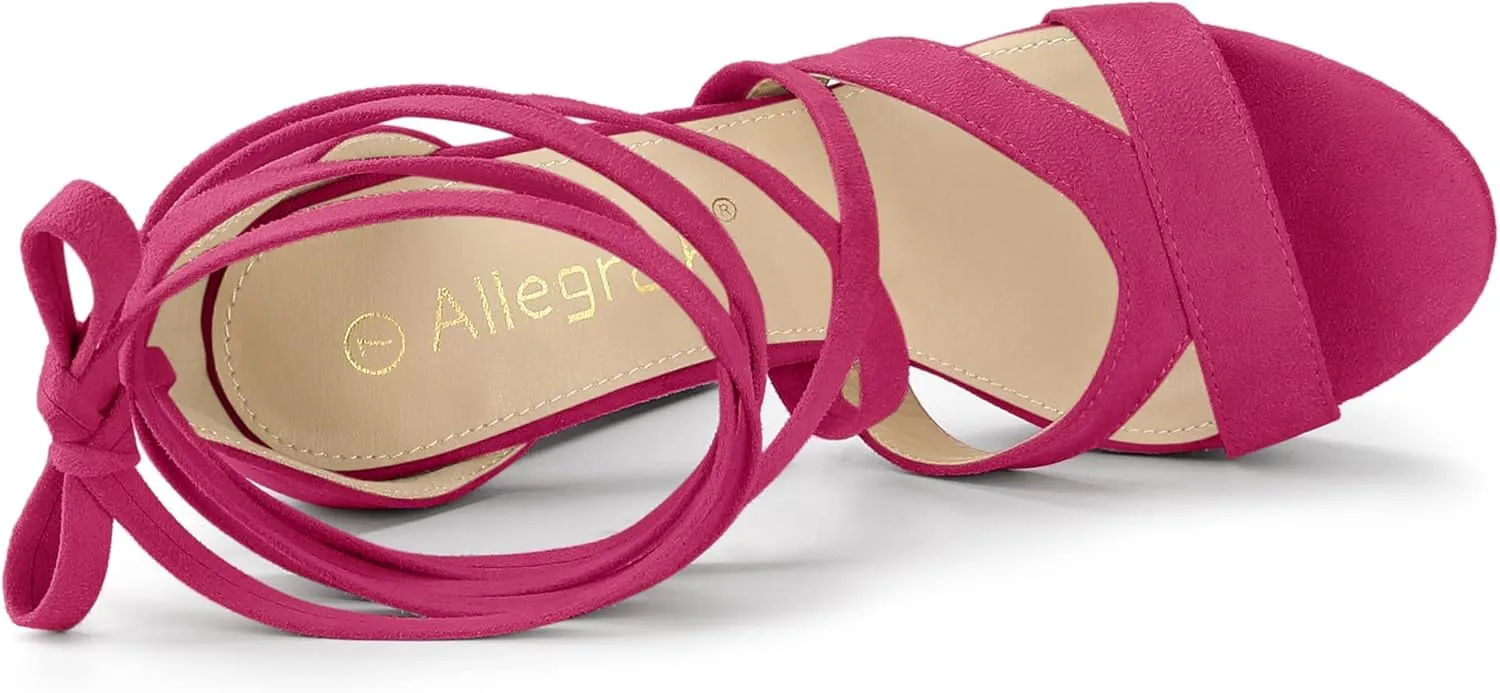 Allegra K Women's Lace Up Platform Chunky High Heels Sandals