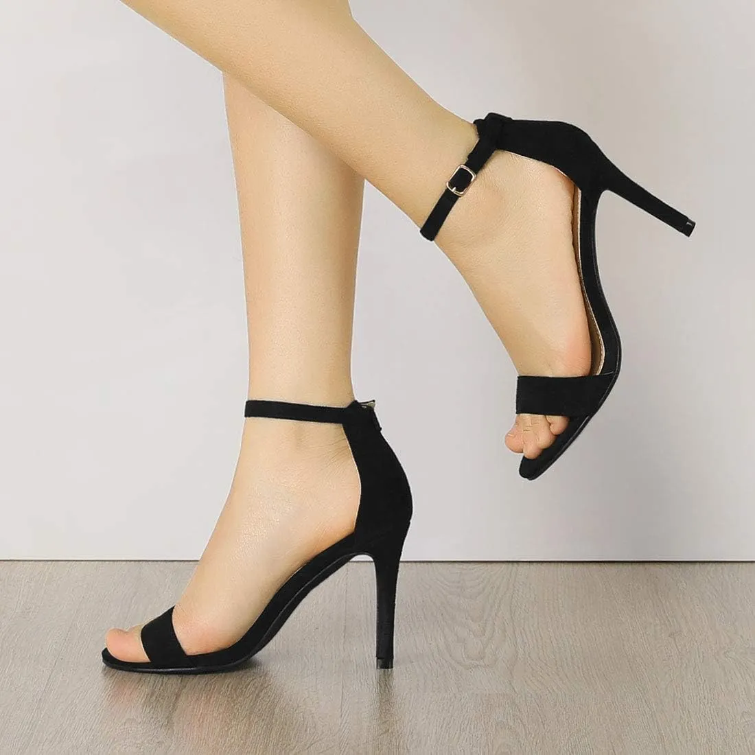 Allegra K Women's Suede Ankle Strap High Stiletto Heel Sandals