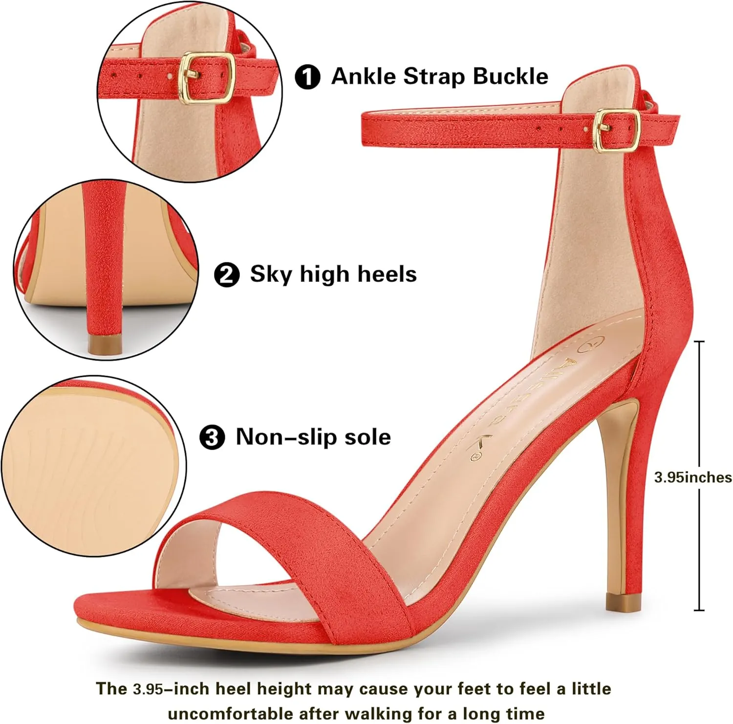 Allegra K Women's Suede Ankle Strap High Stiletto Heel Sandals
