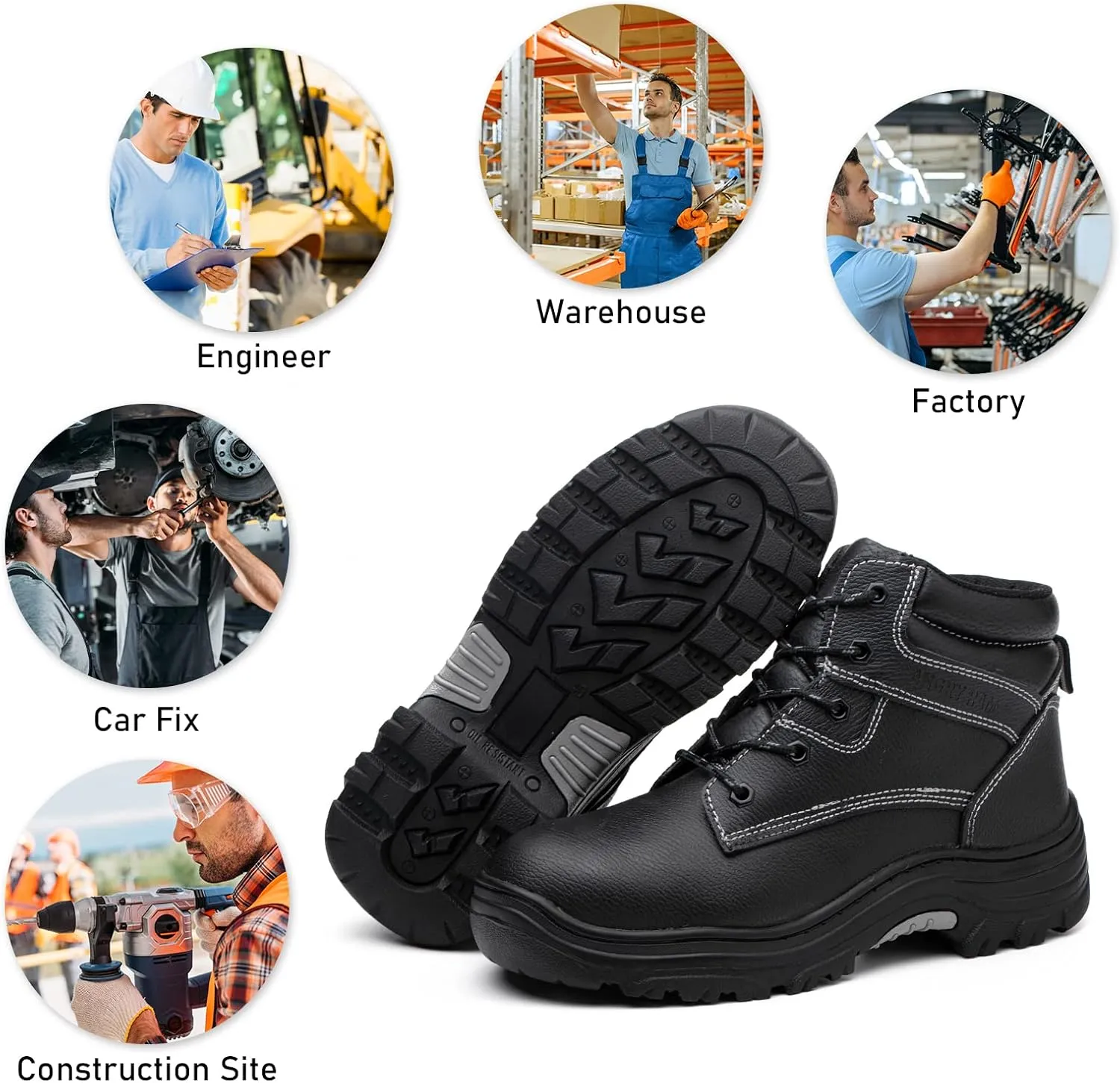 ANGRYRAM Steel Toe Boots for Men Comfortable Waterproof Construction Work Boots for Men Slip Resistant Lightweight Safety Shoes Botas de Trabajo Seguridad para Hombre