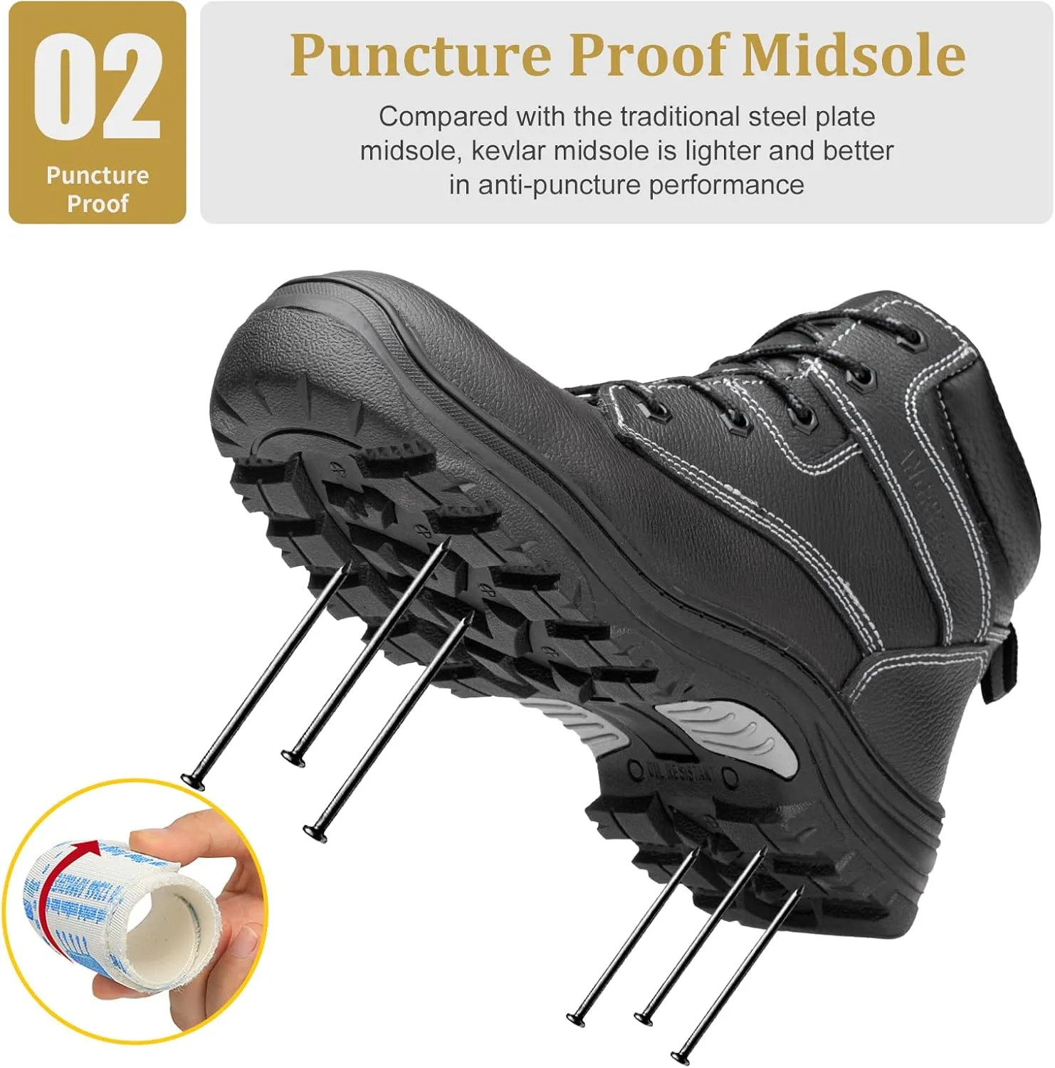 ANGRYRAM Steel Toe Boots for Men Comfortable Waterproof Construction Work Boots for Men Slip Resistant Lightweight Safety Shoes Botas de Trabajo Seguridad para Hombre
