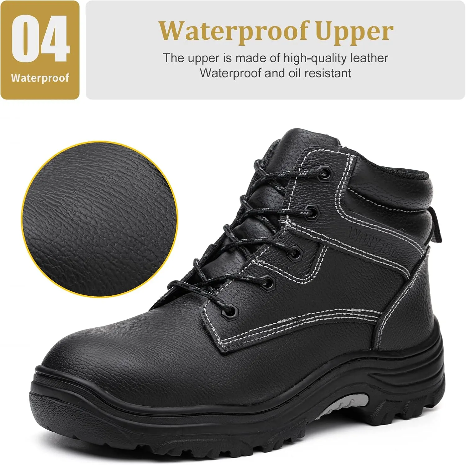 ANGRYRAM Steel Toe Boots for Men Comfortable Waterproof Construction Work Boots for Men Slip Resistant Lightweight Safety Shoes Botas de Trabajo Seguridad para Hombre