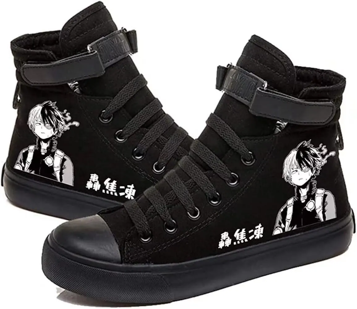 Anime MHA Shoes Unisex Canvas Sneakers High Top Lace ups Bakugou Katsuki Todoroki Shoto Hawks Dabi Shoes