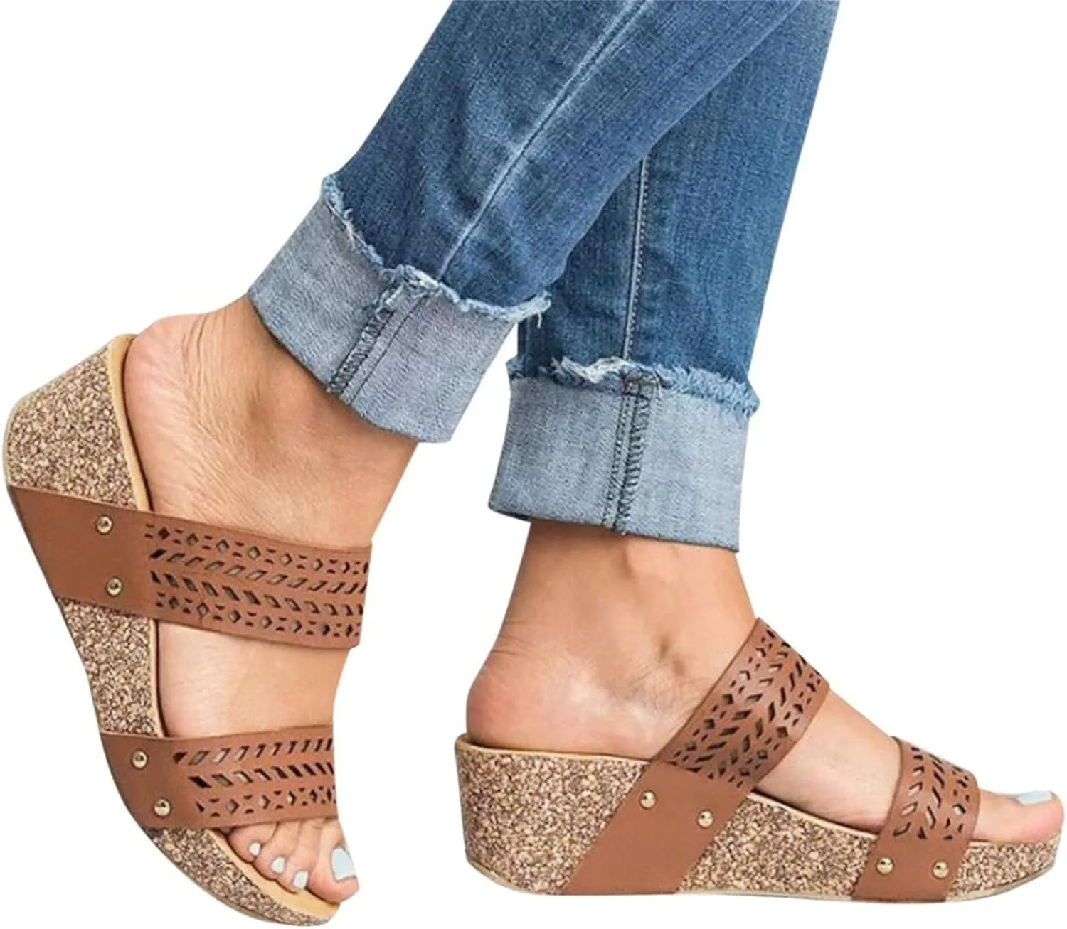 Aniywn Wedge Sandals for Women,Womens Wedge Platform Sandal Open Toe Casual Comfort Breathable Beach Sandals