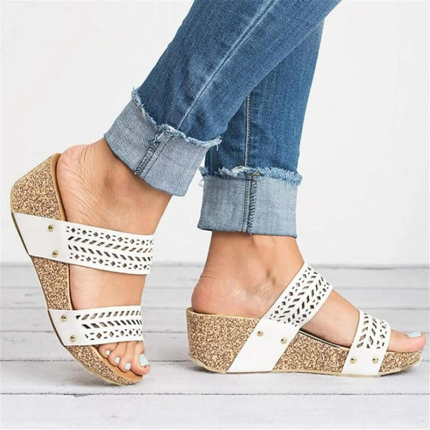Aniywn Wedge Sandals for Women,Womens Wedge Platform Sandal Open Toe Casual Comfort Breathable Beach Sandals