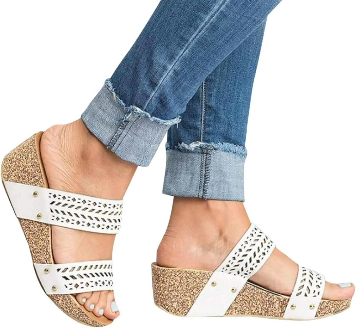 Aniywn Wedge Sandals for Women,Womens Wedge Platform Sandal Open Toe Casual Comfort Breathable Beach Sandals