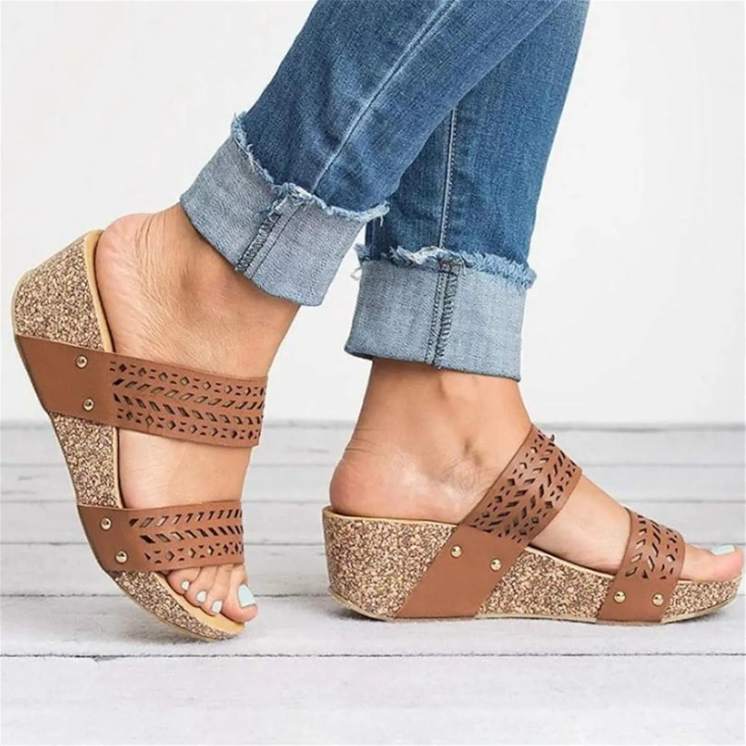 Aniywn Wedge Sandals for Women,Womens Wedge Platform Sandal Open Toe Casual Comfort Breathable Beach Sandals