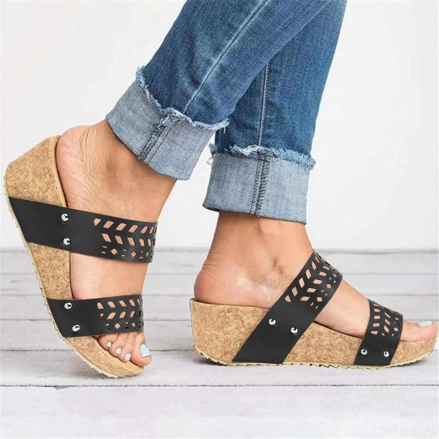 Aniywn Wedge Sandals for Women,Womens Wedge Platform Sandal Open Toe Casual Comfort Breathable Beach Sandals