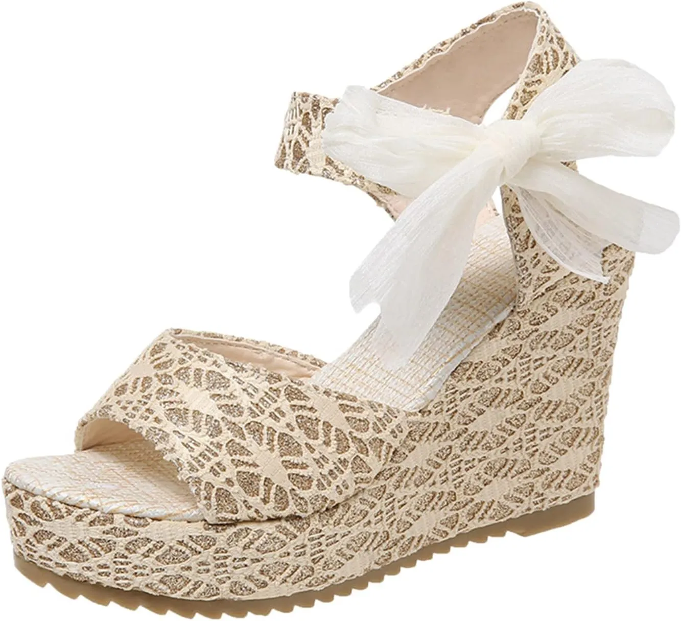 Aniywn Women Espadrilles Platform Wedges Heel Lace Up Sandals Elegant Floral Classic Ankle Strap Shoes