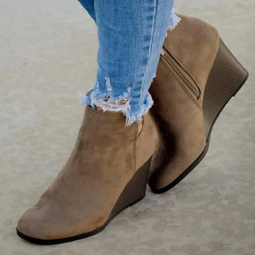 Ankle Booties for Women,Wedges Ankle Booties Retro V Cutout Comfy Short Boots Chunky Block Heels Shoes