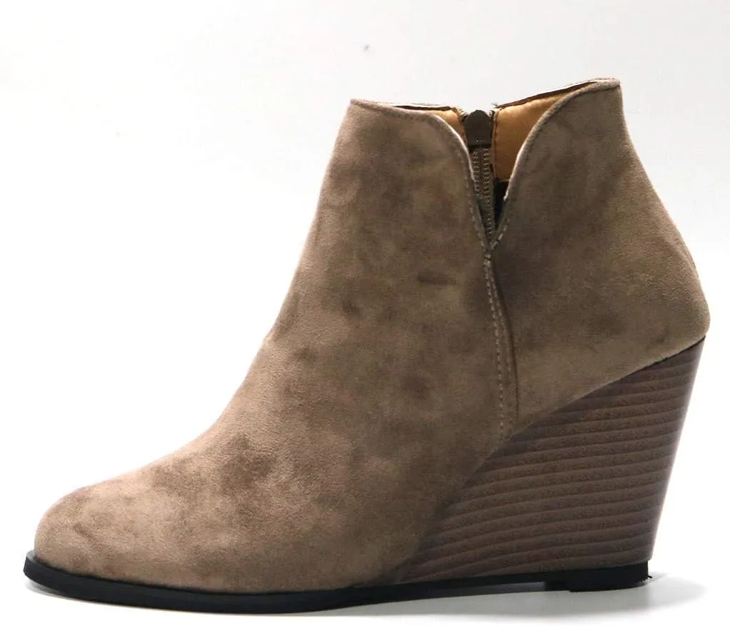 Ankle Booties for Women,Wedges Ankle Booties Retro V Cutout Comfy Short Boots Chunky Block Heels Shoes