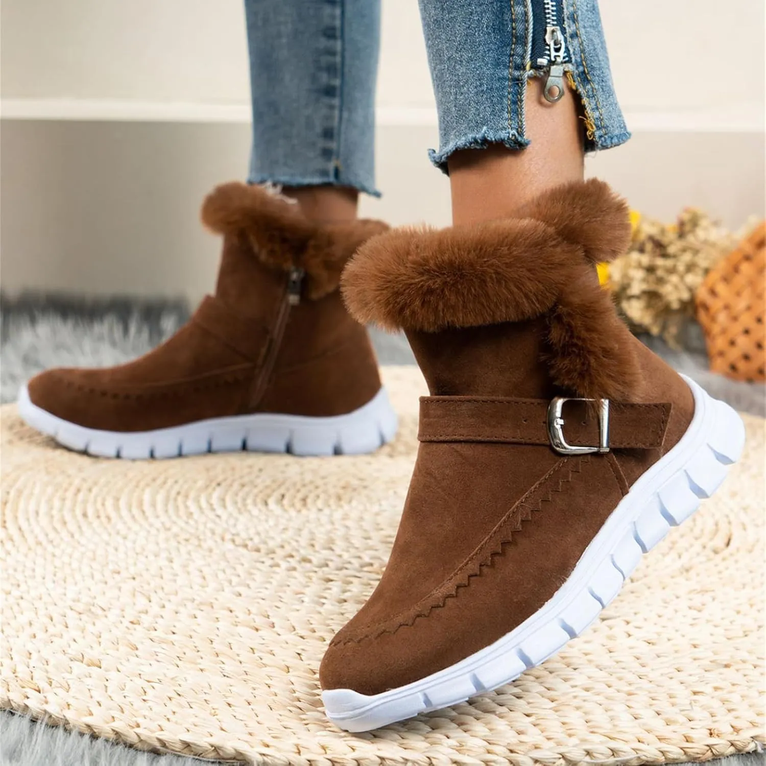 Ankle Boots For Women Comfy Snow Boots Warm Comfortable Slip On Outdoor Fur Lined Walking Winter Loafers Shoes 2024