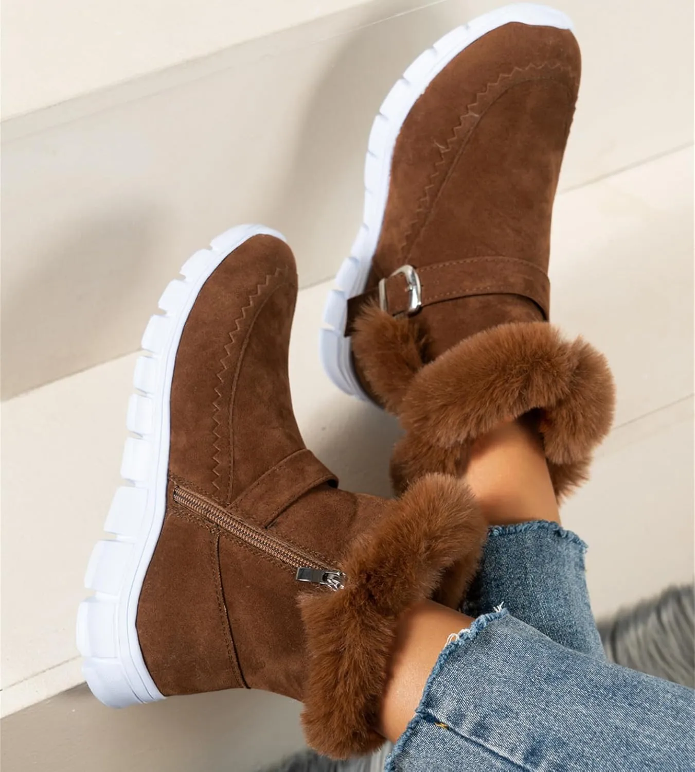 Ankle Boots For Women Comfy Snow Boots Warm Comfortable Slip On Outdoor Fur Lined Walking Winter Loafers Shoes 2024