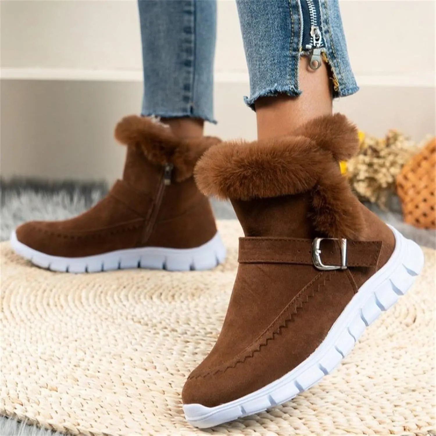 Ankle Boots For Women Comfy Snow Boots Warm Comfortable Slip On Outdoor Fur Lined Walking Winter Loafers Shoes 2024