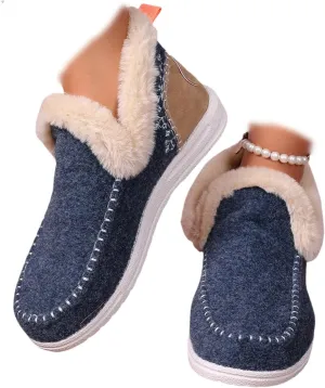 Ankle Boots For Women Comfy Winter Snow Boots Slip on Warm Comfortable Outdoor Fur Lined Thickening Loafers Shoes