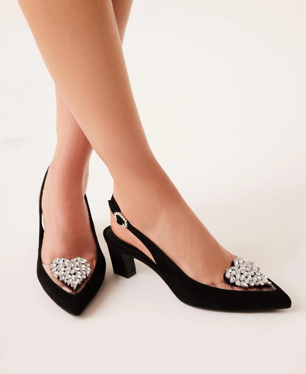 Anne Klein Womens Inviting Embellished Faux Suede Slingback Heels