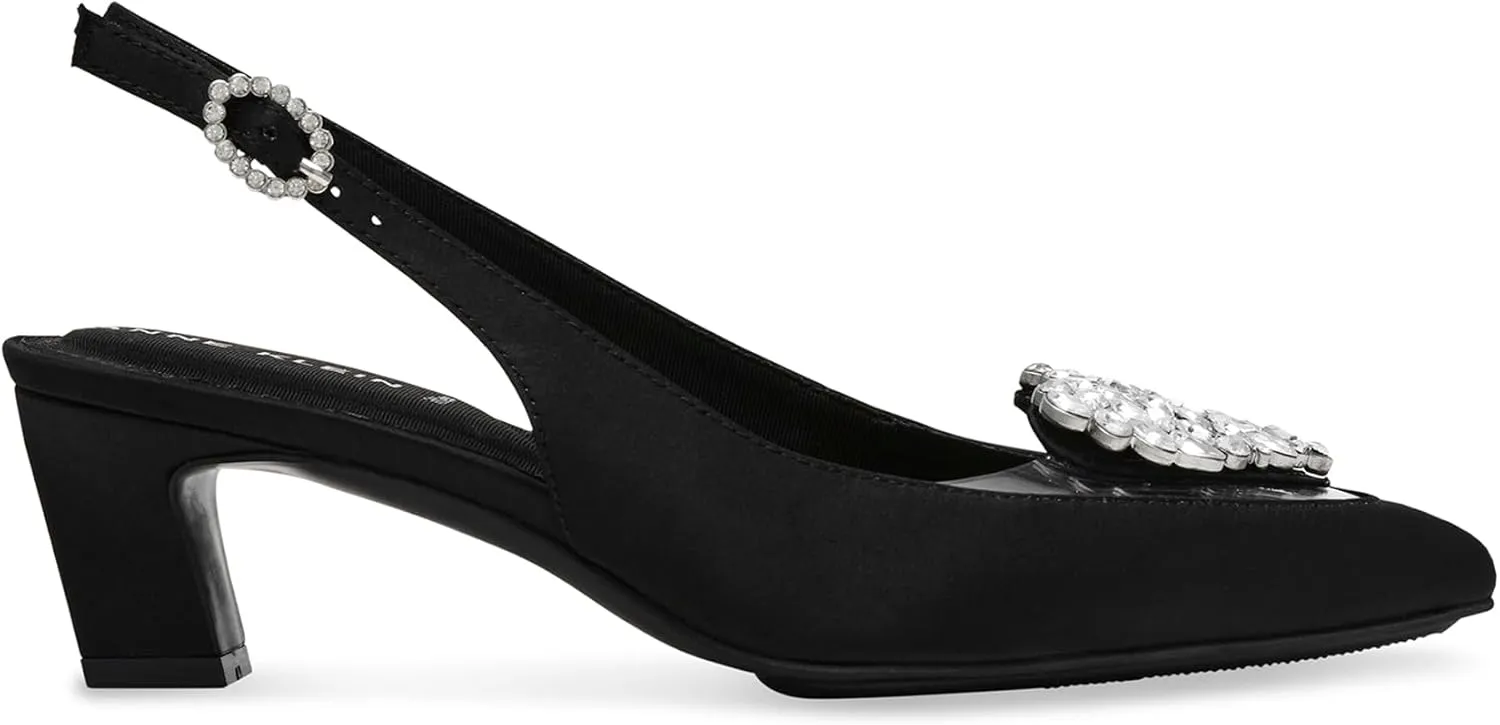 Anne Klein Womens Inviting Embellished Faux Suede Slingback Heels