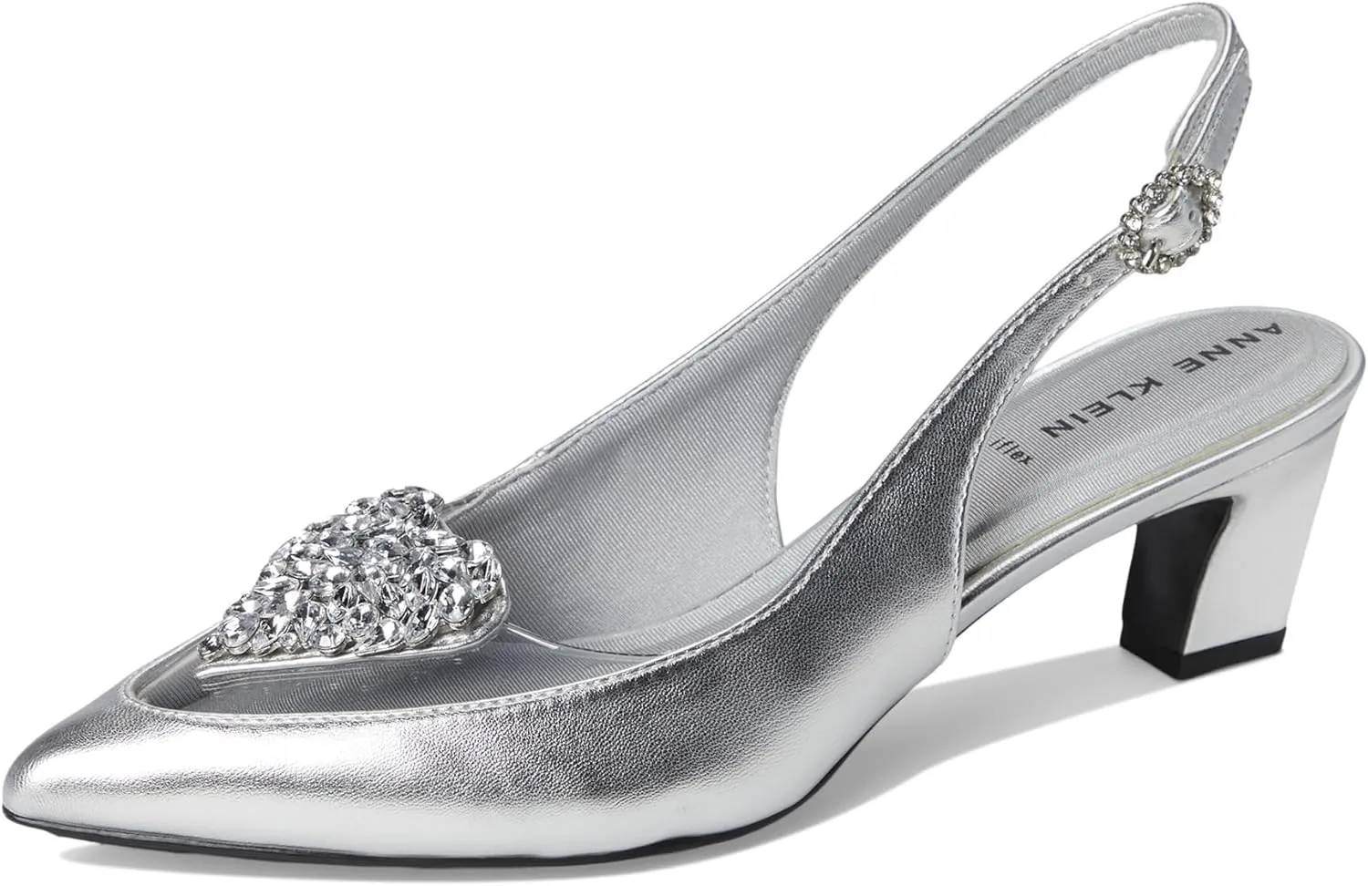 Anne Klein Womens Inviting Embellished Faux Suede Slingback Heels