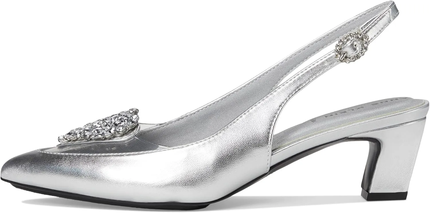 Anne Klein Womens Inviting Embellished Faux Suede Slingback Heels