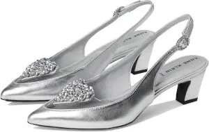 Anne Klein Womens Inviting Embellished Faux Suede Slingback Heels