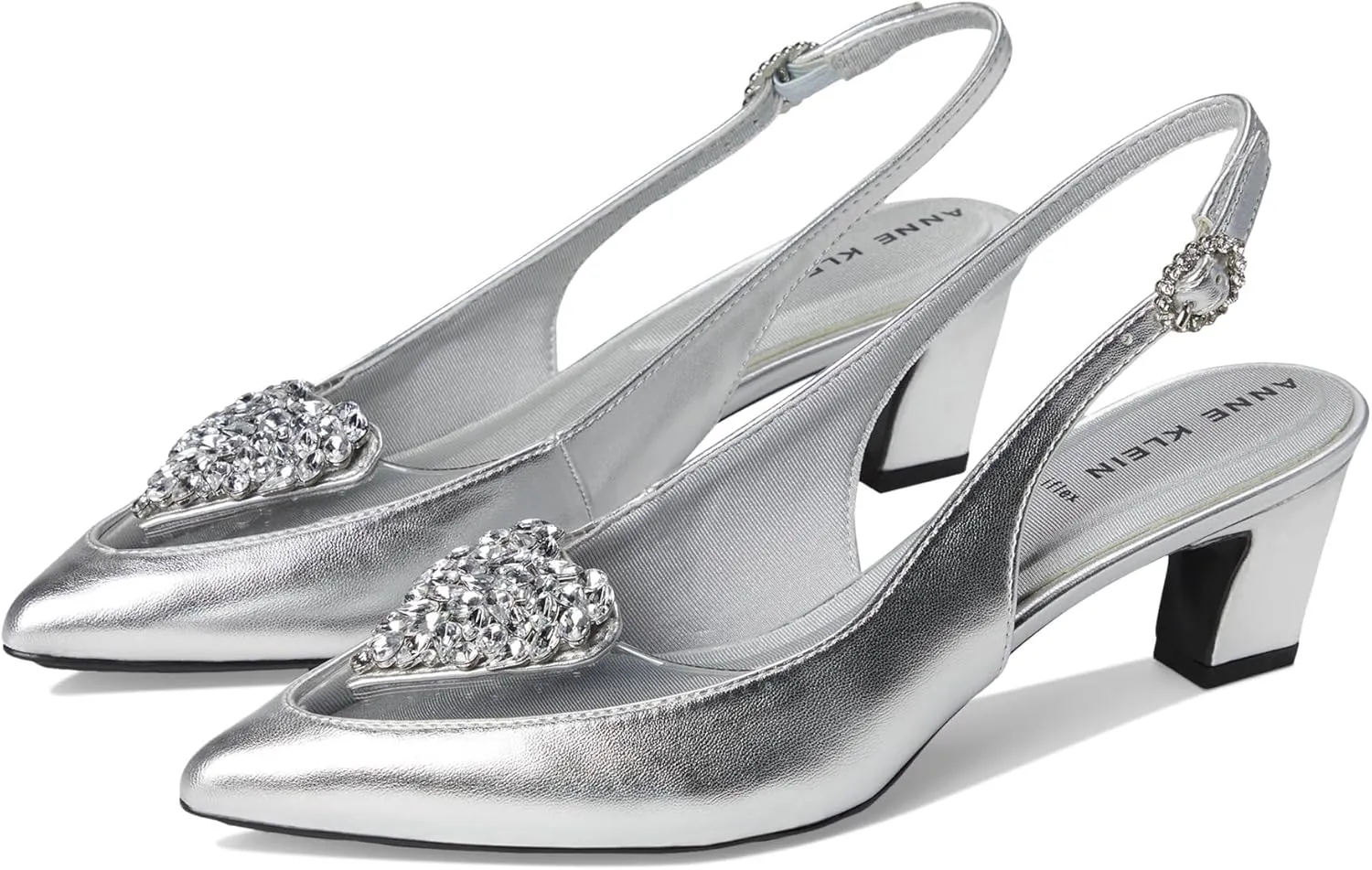 Anne Klein Womens Inviting Embellished Faux Suede Slingback Heels