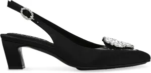 Anne Klein Womens Inviting Embellished Faux Suede Slingback Heels