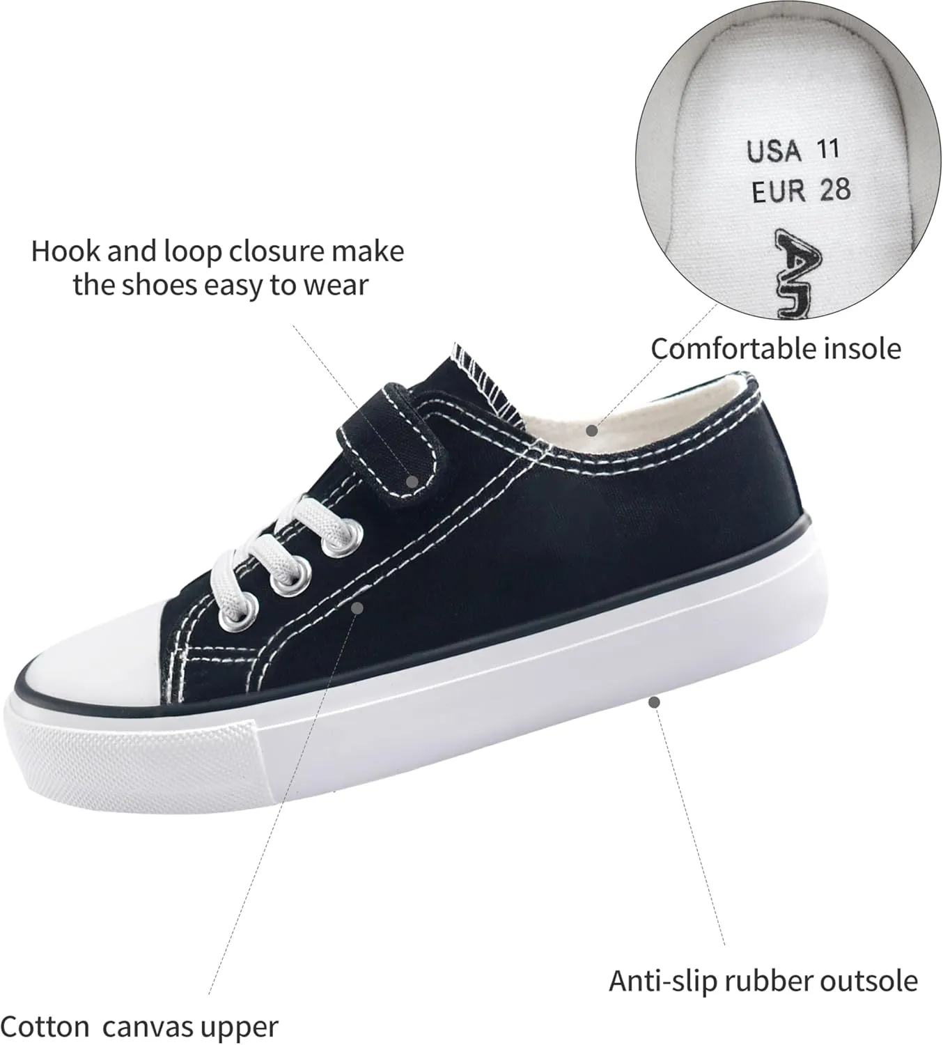 ANTLULU Boys and Girls Canvas Kid Shoes Adjustable Design Fashion Casual Sneakers
