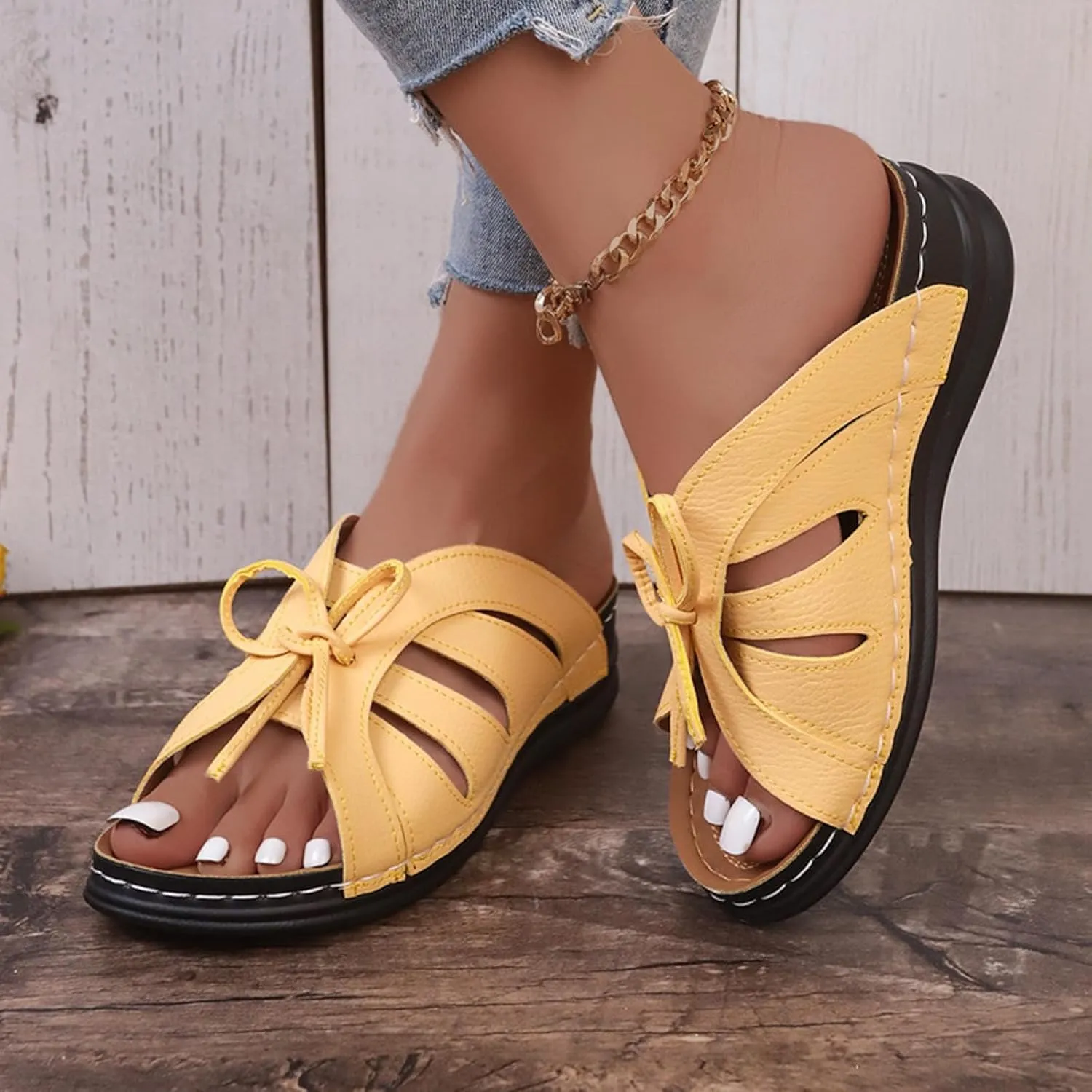 Arch Support Thick Bottom Sandals for Women Summer Platform Comfortable Low Wedges Slides Temperament Sandals