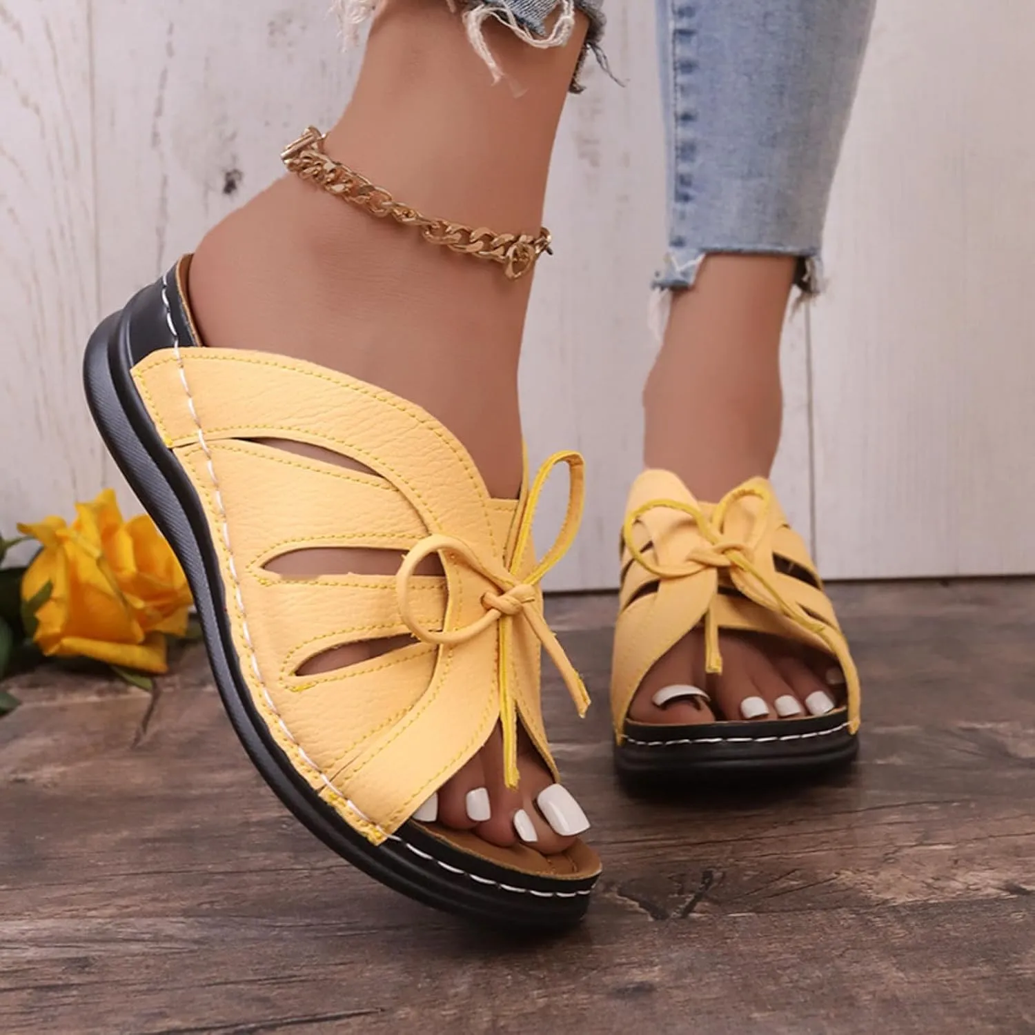 Arch Support Thick Bottom Sandals for Women Summer Platform Comfortable Low Wedges Slides Temperament Sandals