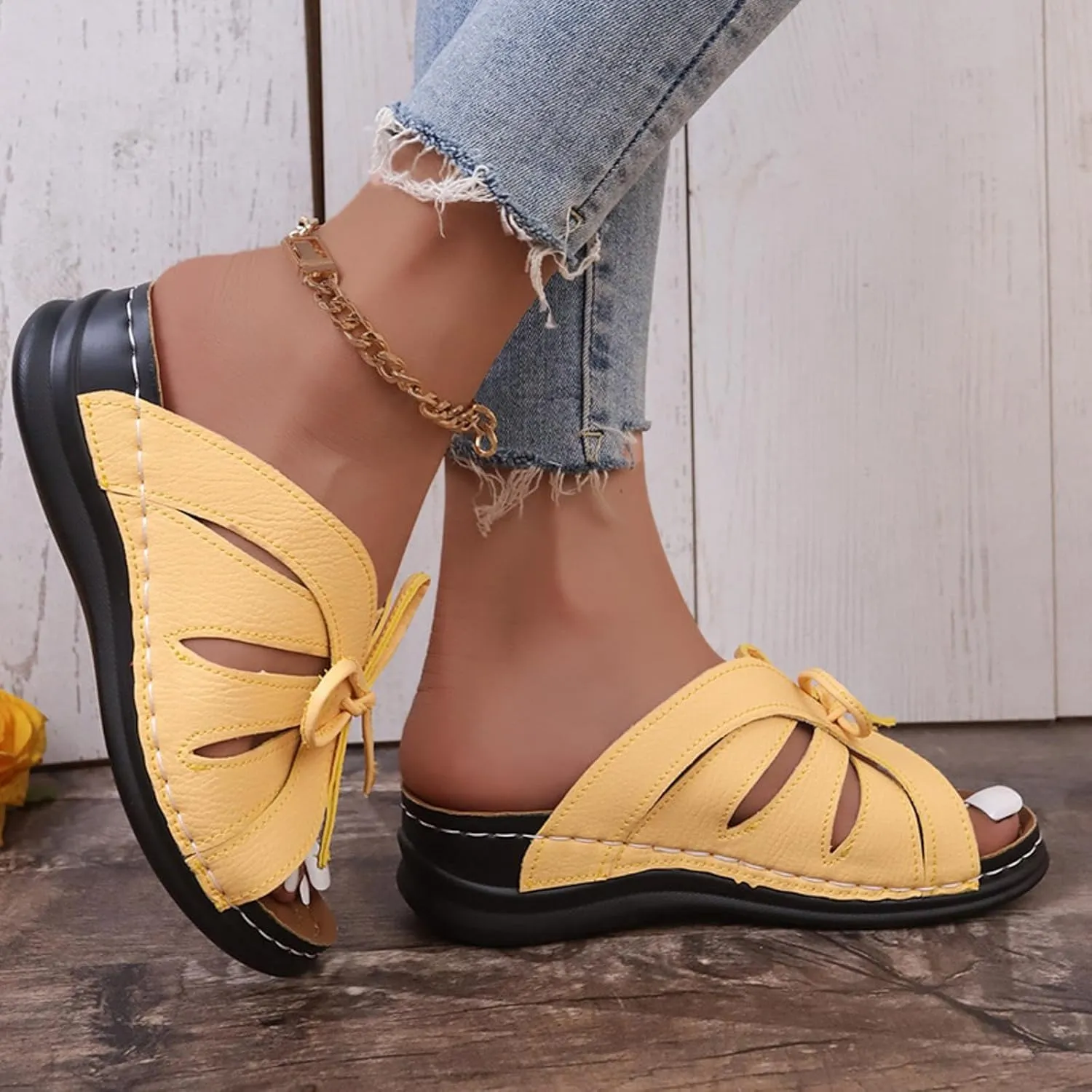 Arch Support Thick Bottom Sandals for Women Summer Platform Comfortable Low Wedges Slides Temperament Sandals